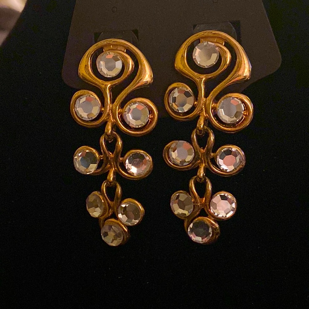 Vintage Gold Dangling Earrings with Cubic Zirconium